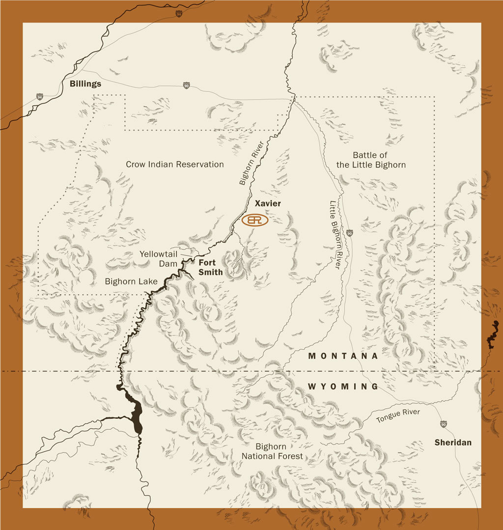 Old west map where bighorn river lodge is located